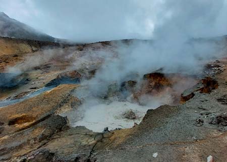 set of geysers on the slopes of the Hualca Hualca volcano.